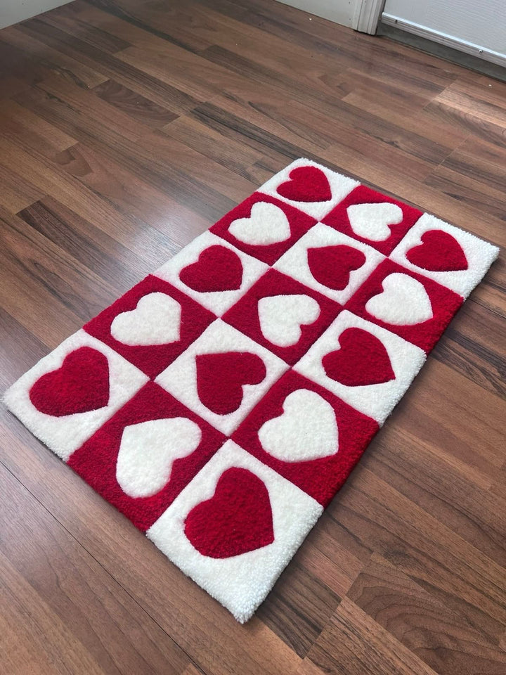 Red & White Heart Rug
